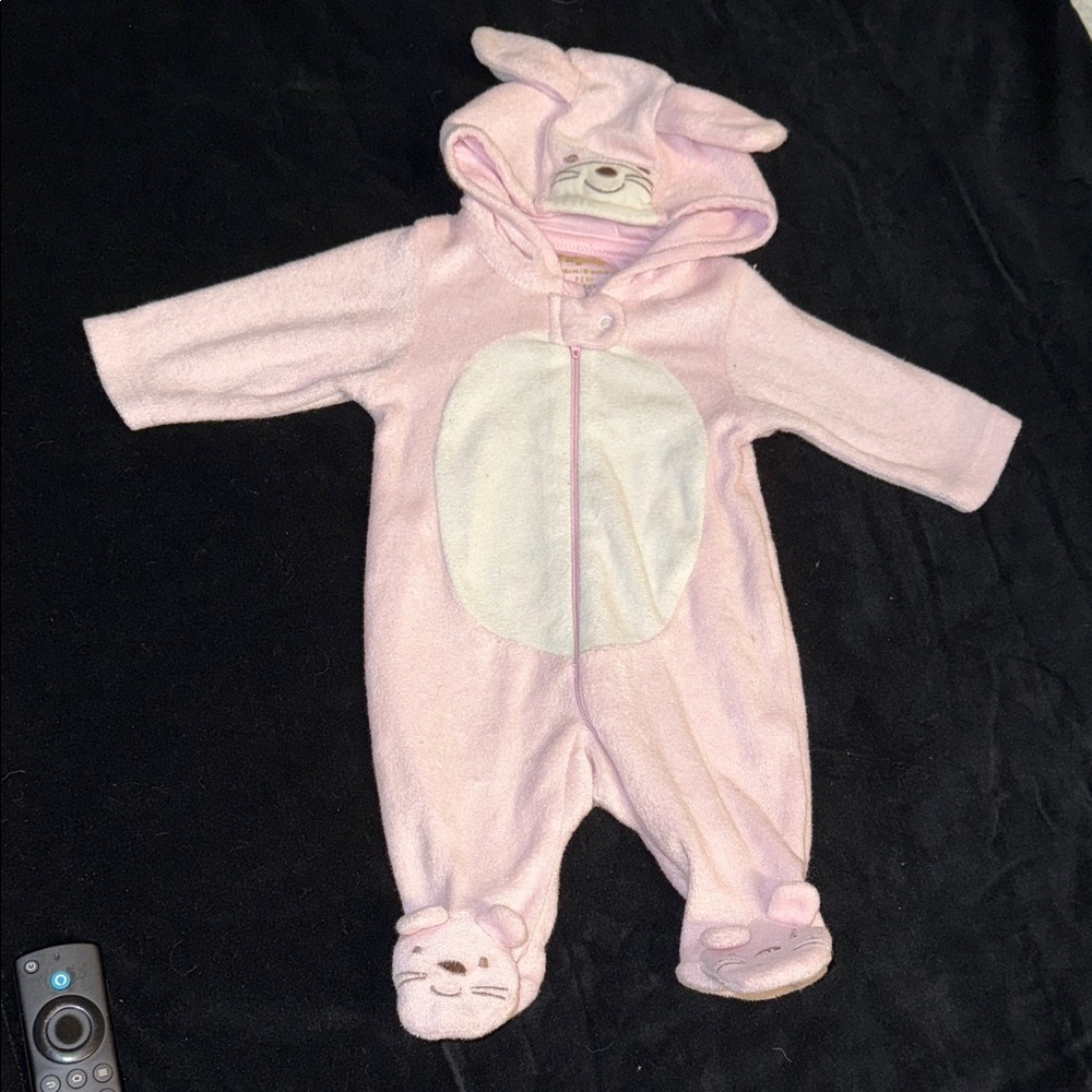 🎀3/6m Vtg Y2K baby girl Adorable Pink Bunny One Piece